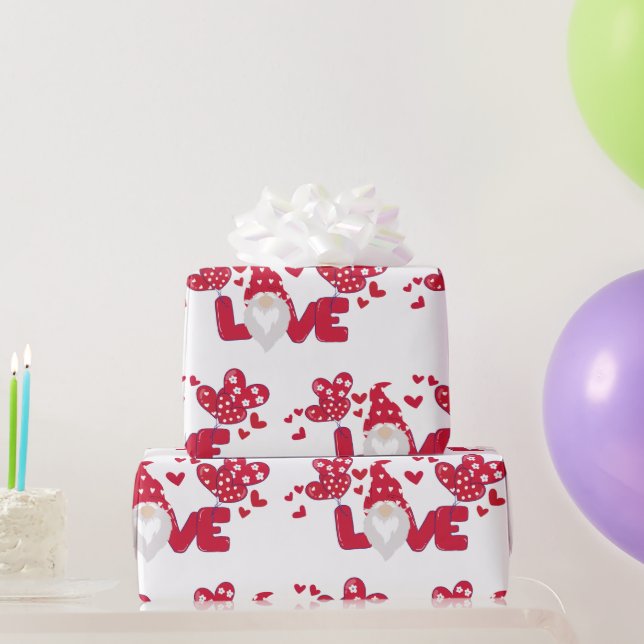 Niedliche Liebe Valentinstag Gnome Red White Wrapp Geschenkpapier (Partygeschenke)