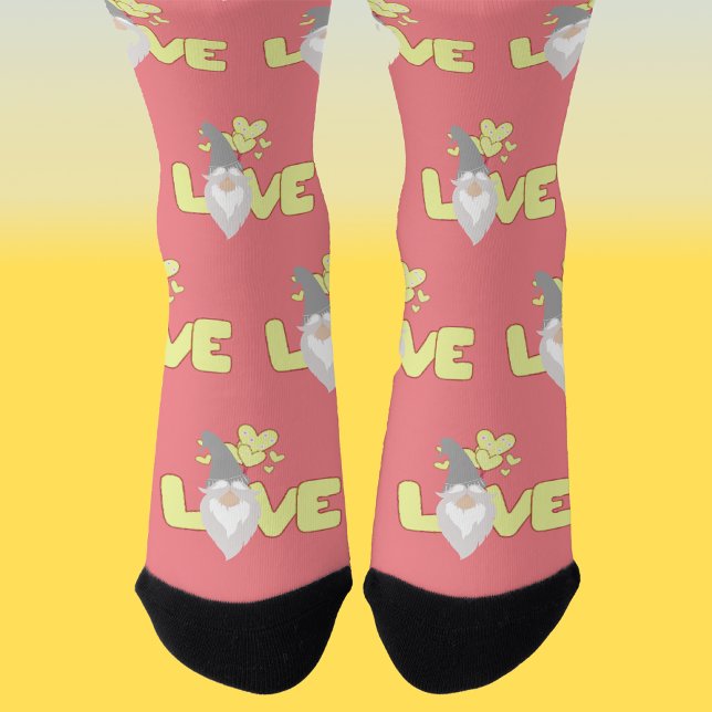 Niedliche Liebe Valentinstag Gnome Rosa Gelb Grau Socken (Von Creator hochgeladen)