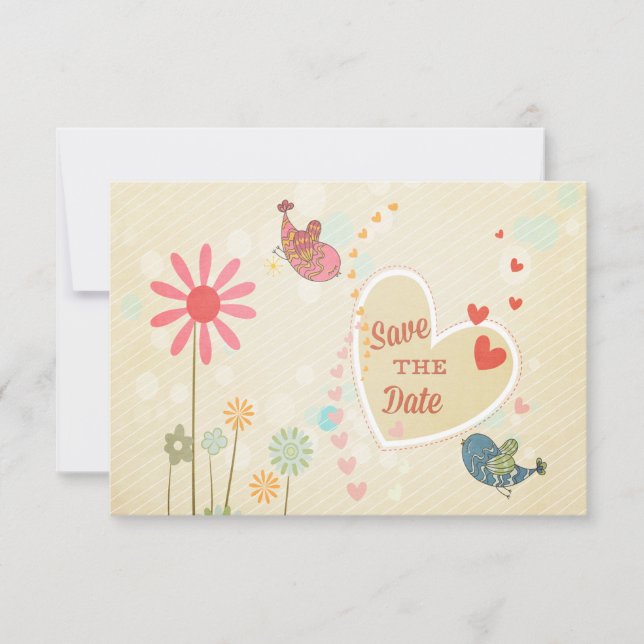 Niedliche Liebe-Vögel Save the Date Einladung (Vorderseite)