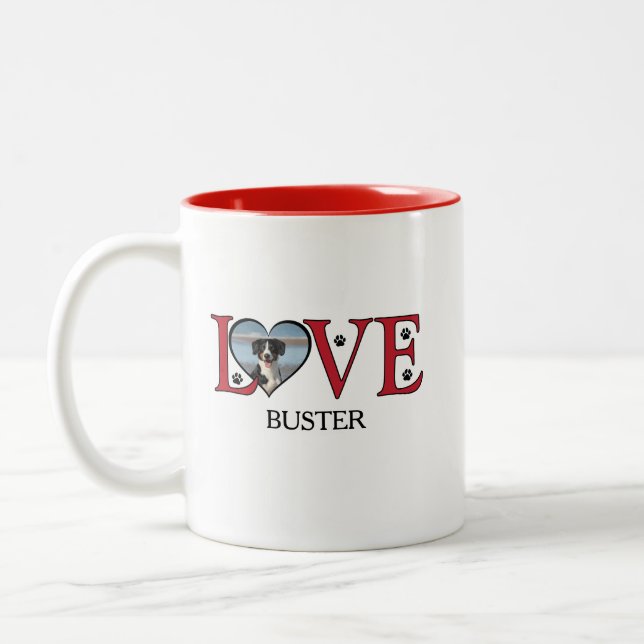 Niedliche Liebe Wörter mit Hunden-Foto Zweifarbige Tasse (Links)