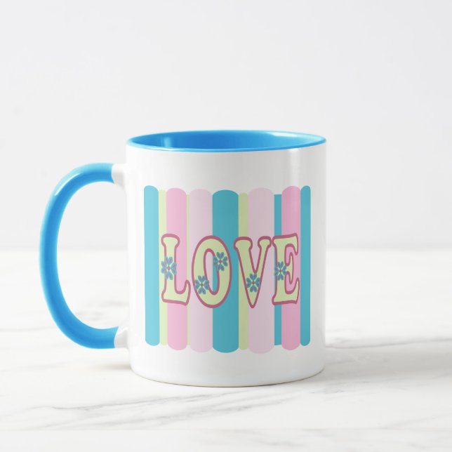 Niedliche Liebe Zitat Pastellfarben Gelb Blau Desi Tasse (Links)