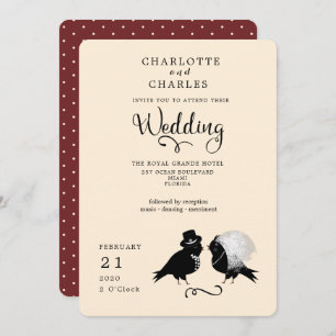 Niedliche Liebesvögel Braut und Groom Elegante Ein Einladung