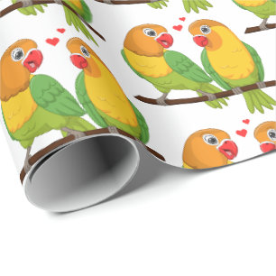 Niedliche Liebesvögel Grüne Gelbe Lovebirds Hochze Geschenkpapier