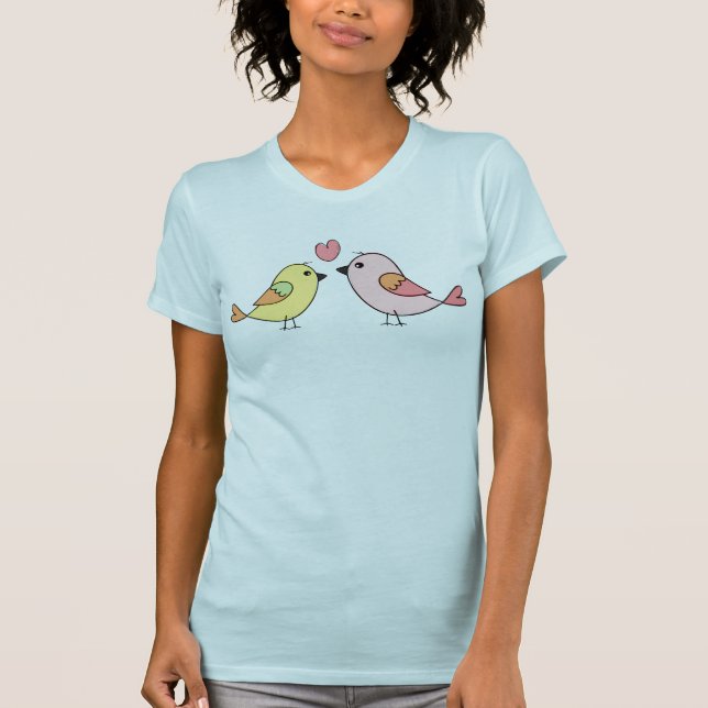 Niedliche Liebesvögel Pastel Illustration T-Shirt (Vorderseite)