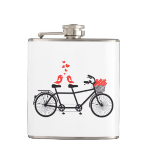 Niedliche Liebevögel auf Fahrrad Flachmann