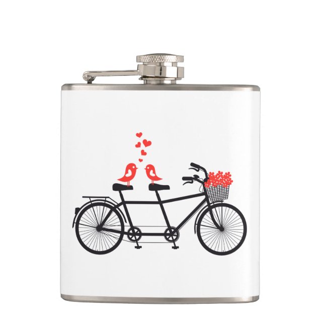 Niedliche Liebevögel auf Fahrrad Flachmann (Vorderseite)