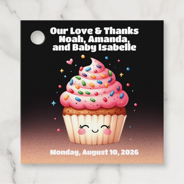 Niedliche L'il Cupcake Sprinkles Baby Dusche Willk Geschenkanhänger (Vorderseite)