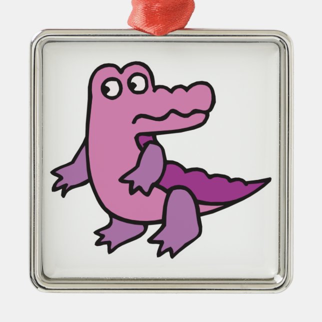 niedliche lila Alligatorin Silbernes Ornament (Vorne)