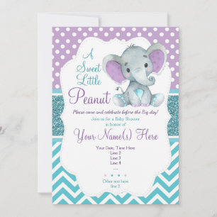 Niedliche Lila Aquamarine Elephant Invitation Baby Einladung