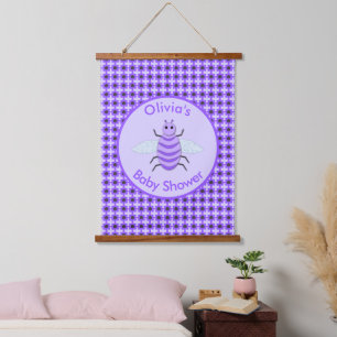 Niedliche Lila Baby Bee Baby Dusche Wandteppich Mit Holzrahmen
