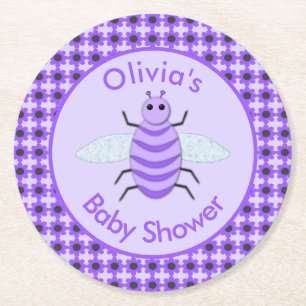 Niedliche Lila Baby-Bienengeschlecht - Neutrale Ba Runder Pappuntersetzer