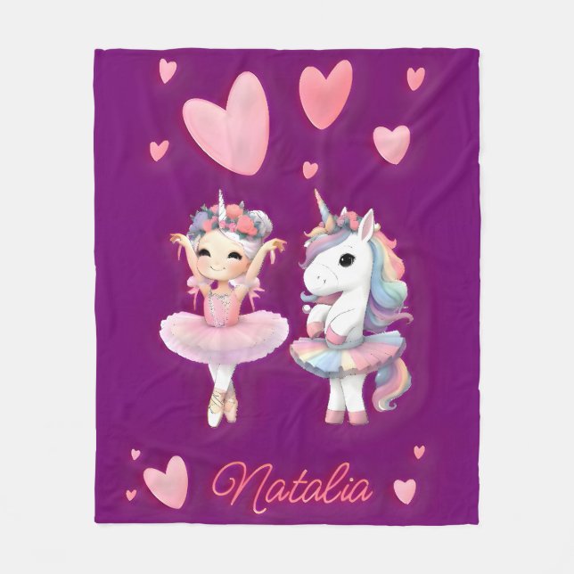 Niedliche Lila Ballerina Unicorn Fleece Blanket (Vorderseite)