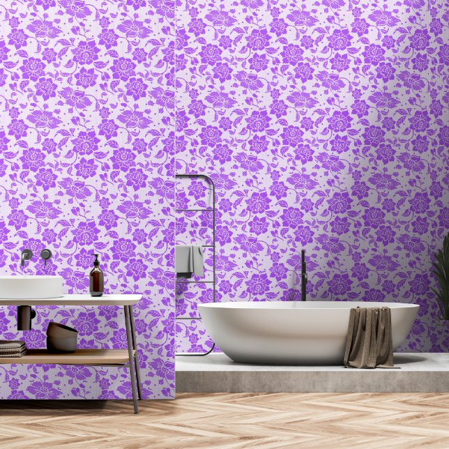 Niedliche Lila Blumenlatte Tapete (Badezimmer)