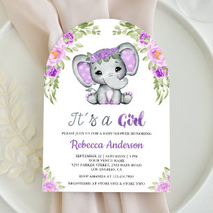 Niedliche Lila Blumenmuster-Arch-Babydusche Einladung