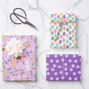 Niedliche Lila Bunny Chickens Gemischte Ostermuste Geschenkpapier Set