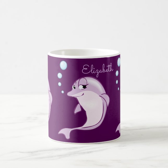Niedliche lila Delphine personalisiert Tasse (Mittel)