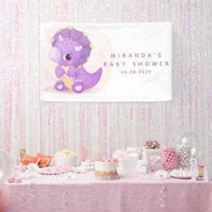 Niedliche Lila Dinosaur Girl Babydusche Banner
