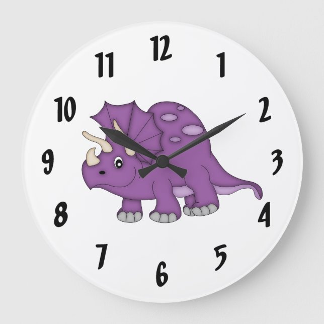 Niedliche Lila Dinosaurier Kid's Wanduhr/Mittel Große Wanduhr (Vorderseite)