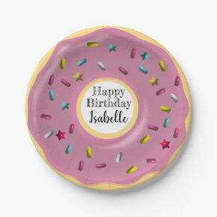 Niedliche Lila Donut-Dekoration Happy Birthday Pappteller