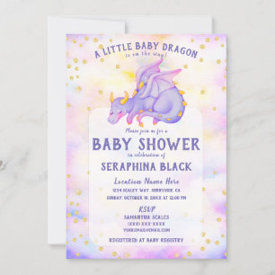 Niedliche Lila Dragon Baby Dusche Einladung