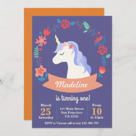 Niedliche lila Einhorn-Geburtstagseinladung Einladung