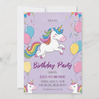 niedliche lila Einhorngeburtstage Einladung