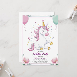 niedliche lila Einhorngeburtstage Einladung