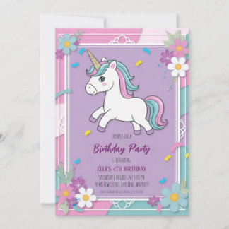 niedliche lila Einhorngeburtstage Einladung