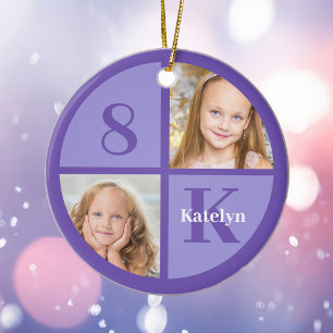 Niedliche Lila Girls Foto Personalisiert Weihnacht Keramik Ornament