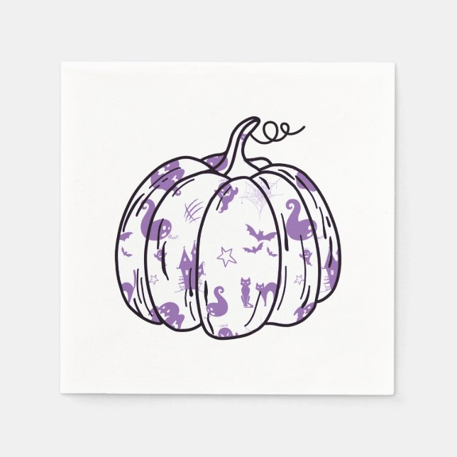 Niedliche Lila Halloween-Ikonen im Kürbiscocktail Serviette (Vorderseite)