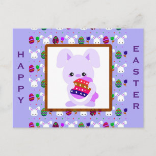 Niedliche Lila Happy Oster Bunny Eggs Postkarte