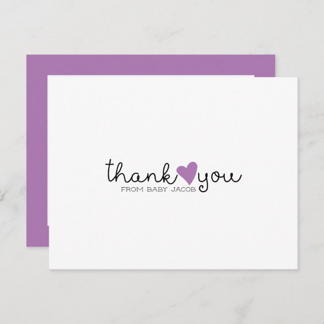 Niedliche Lila Herzkinderdusche Vielen Dank Dankeskarte (Vorne/Hinten)