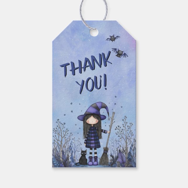 Niedliche Lila Hexe Kids Halloween Geschenkanhänger (Vorderseite)