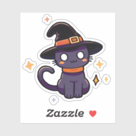 Niedliche Lila Hexenkatze - Kawaii Halloween Kitte Aufkleber