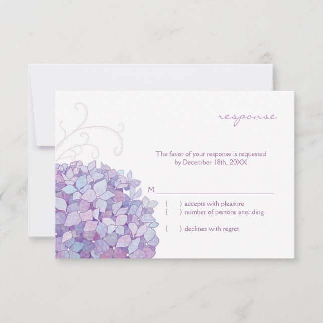 Niedliche Lila Hydrangea Bloom Wedding RSVP (Vorderseite)