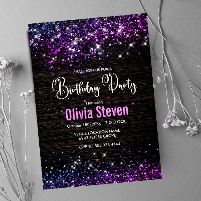 Niedliche lila Imitate Glitzer Monogramm Einladung (Von Creator hochgeladen)