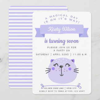 Niedliche Lila Katze | Lilac Stripes - Kindergebur Einladung