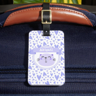 Niedliche Lila Katze   Personalisiert Lilac Hearts Gepäckanhänger