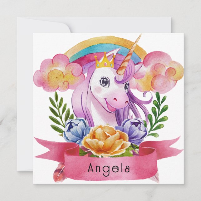 Niedliche Lila Mädchen Unicorn Rainbow Individuell (Vorderseite)