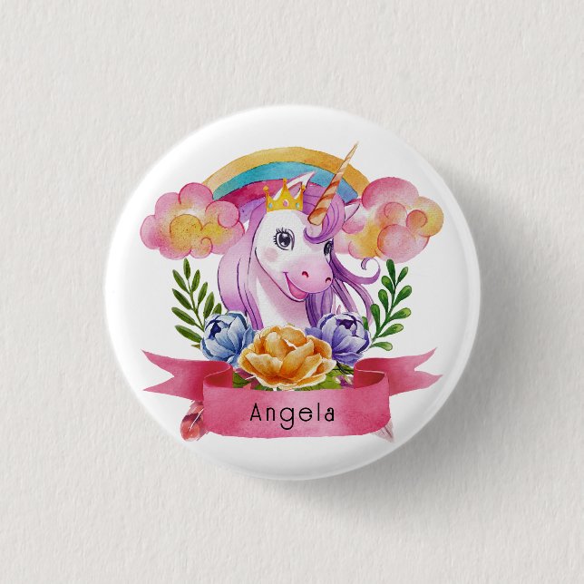 Niedliche Lila Mädchen Unicorn Rainbow Individuell Button (Vorderseite)