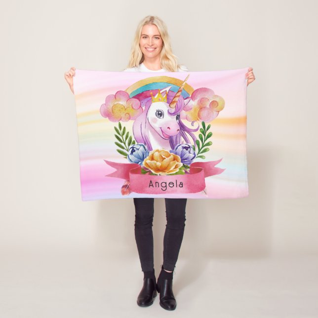 Niedliche Lila Mädchen Unicorn Rainbow Individuell Fleecedecke (Beispiel)