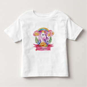 Niedliche Lila Mädchen Unicorn Rainbow Individuell Kleinkind T-shirt