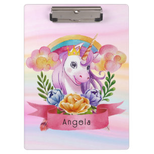 Niedliche Lila Mädchen Unicorn Rainbow Individuell Klemmbrett