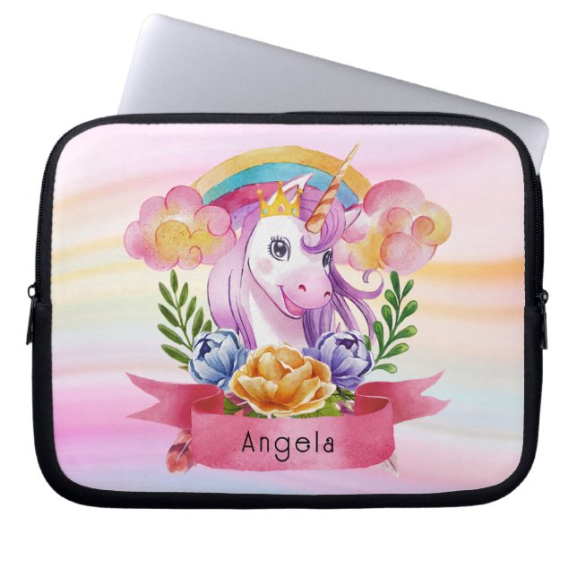 Niedliche Lila Mädchen Unicorn Rainbow Individuell Laptopschutzhülle (Vorderseite)