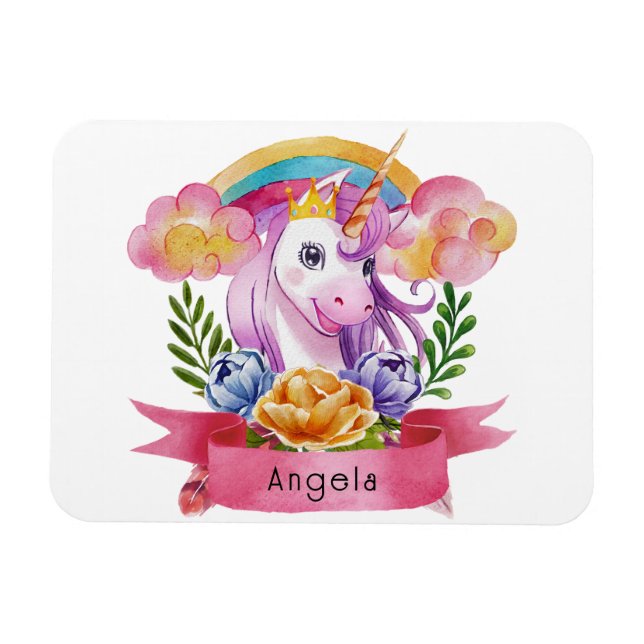 Niedliche Lila Mädchen Unicorn Rainbow Individuell Magnet (Horizontal)