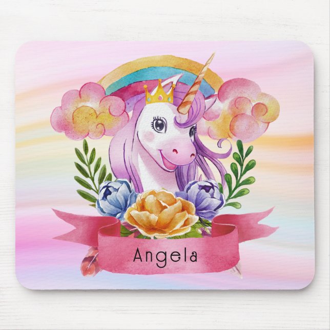 Niedliche Lila Mädchen Unicorn Rainbow Individuell Mousepad (Vorne)