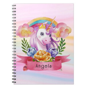 Niedliche Lila Mädchen Unicorn Rainbow Individuell Notizblock