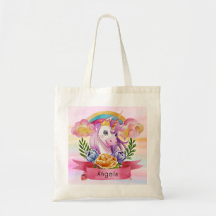 Niedliche Lila Mädchen Unicorn Rainbow Individuell Tragetasche