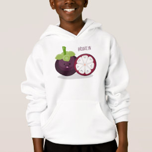 Niedliche lila Mangostanfrucht Cartoon Abbildung Hoodie