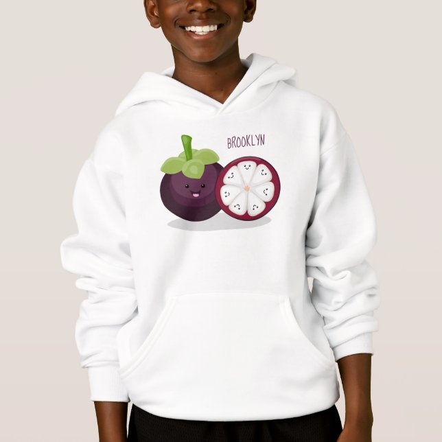 Niedliche lila Mangostanfrucht Cartoon Abbildung Hoodie (Vorderseite)